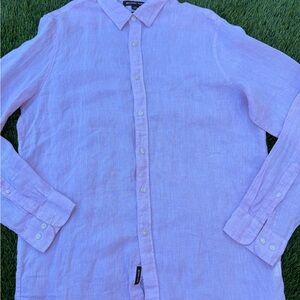 Michael Kors Light Pink Casual Button Down Shirt 100% Linen size L